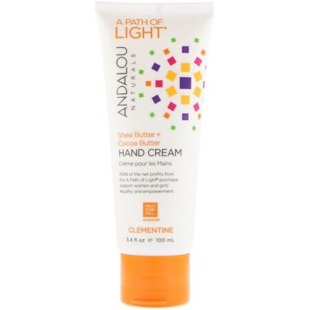 Andalou Naturals, Um Caminho de Luz, Creme para as Mãos de Manteiga de Karité + Água de Coco, Clementina, 3,4 fl oz (100 ml)