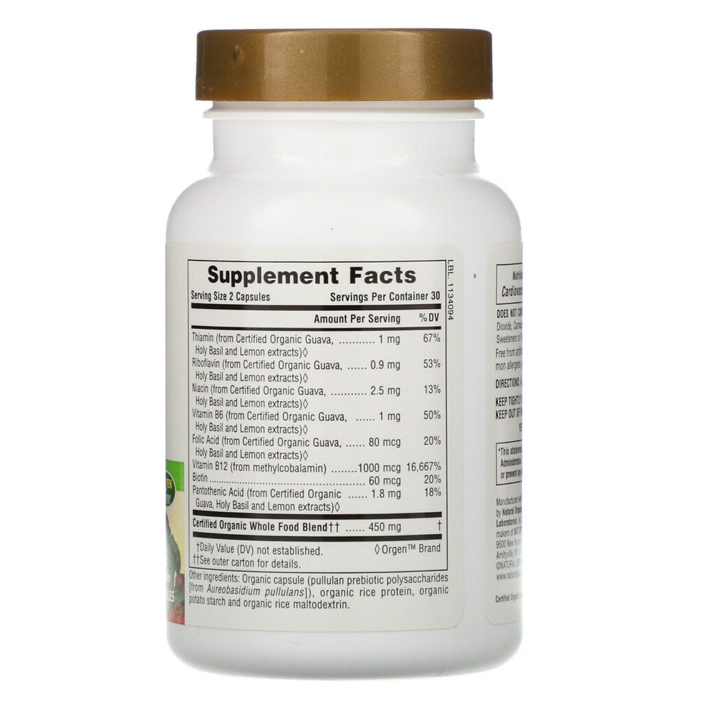 Nature's Plus, Source of Life Garden, Certified Organic Vitamin B12, 60 Vegan Capsules - Imagem 2