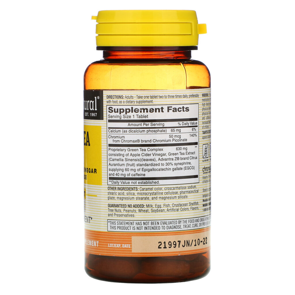 Mason Natural, Green Tea Slim with Apple Cider Vinegar & Bitter Orange, 60 Tablets - Imagem 2
