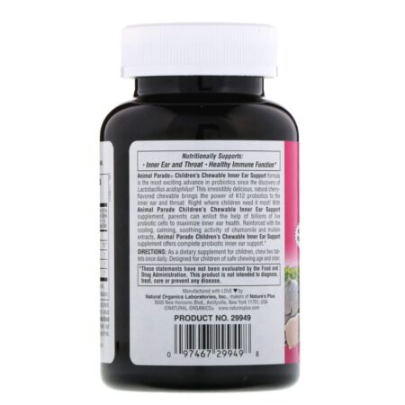 Nature's Plus, Source of Life, Animal Parade, Suporte para Orelha Mastigável para Crianças, Sabor Natural de Cereja, 90 comprimidos em forma de animal - Imagem 3
