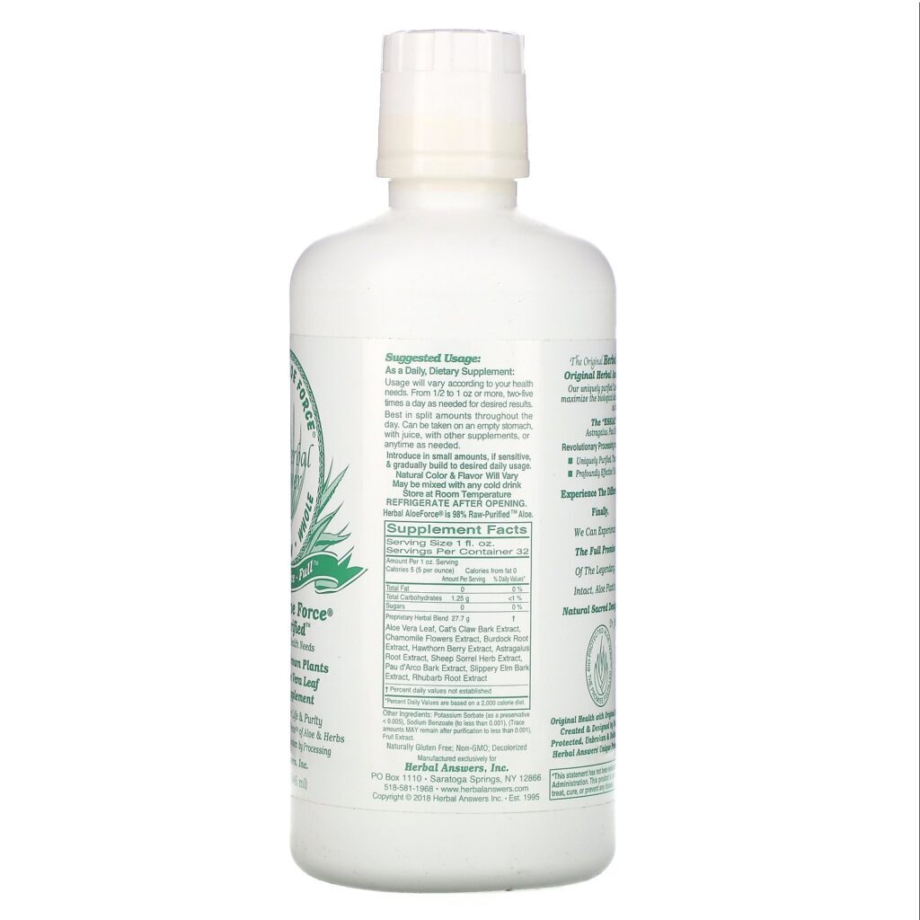 Herbal Answers, Herbal Aloe Force, Raw Purified, 32 fl oz (946 ml) - Imagem 2
