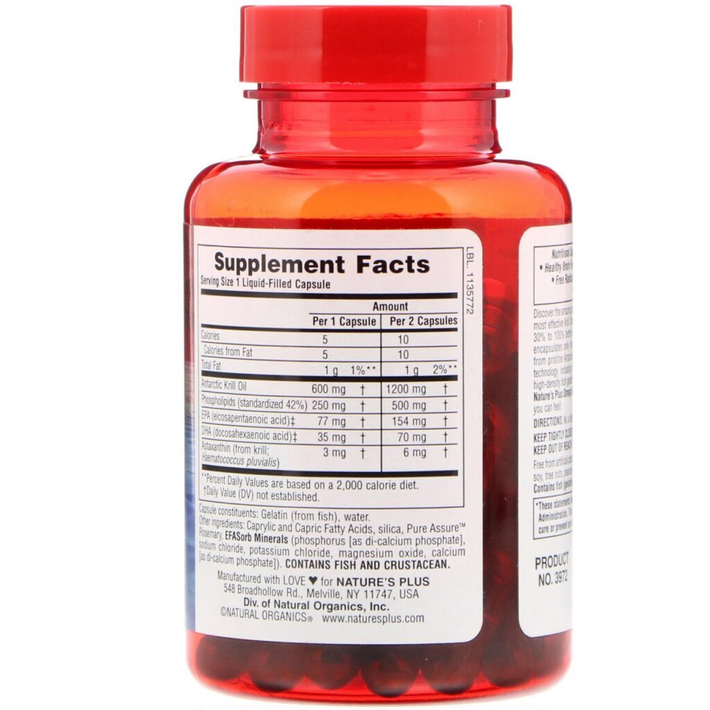 Nature's Plus, Óleo de Ômega Krill, 600 mg, 60 Cápsulas Líquidas - Imagem 2