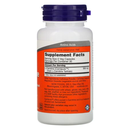 Now Foods, L-Carnitina, 250 mg, 60 Cápsulas - Image 2