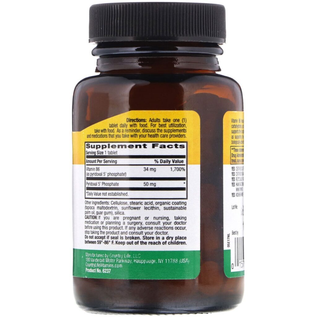 Country Life, P-5-P (Piridoxal 5' Fosfato), 50 mg, 100 Comprimidos - Imagem 2
