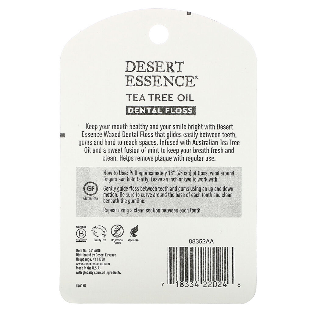 Desert Essence, Fio Dental de Óleo da Árvore do Chá, Encerado, 45,7 m (50 Jardas) - Imagem 3