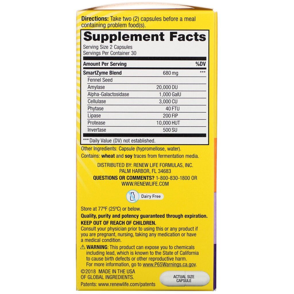 Renew Life, Gas Stop Enzyme Formula, 60 Vegetarian Capsules - Imagem 2