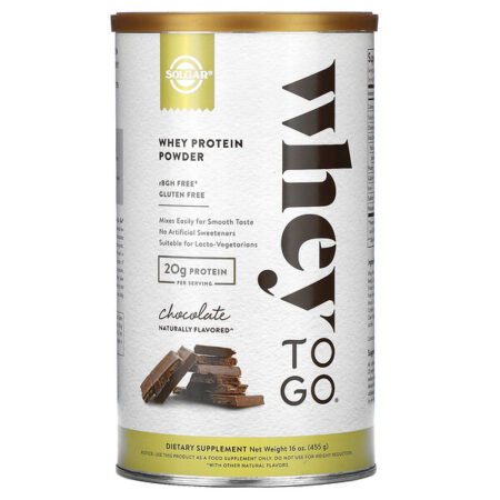 Solgar, Whey To Go, Proteína de Soro de Leite em Pó, Chocolate, 455 g (16 oz)