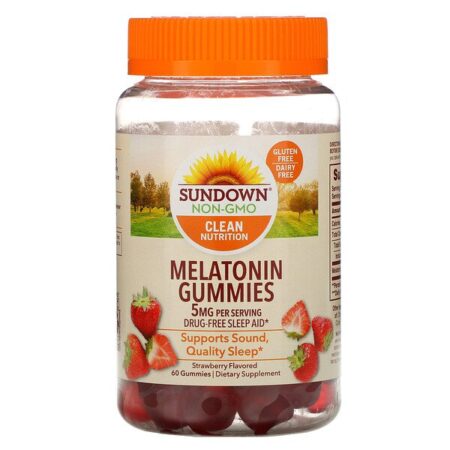 Sundown Naturals, Balas de Goma de Melatonina, Sabor de Morango, 5 mg, 60 Balas