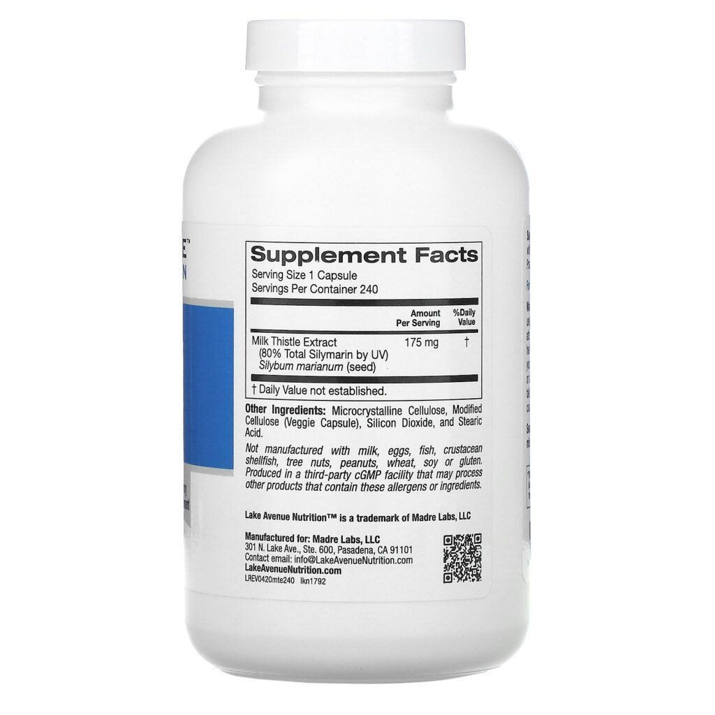 Lake Avenue Nutrition, Extrato de Cardo Mariano, 175 mg, 240 Cápsulas Vegetais - Imagem 2