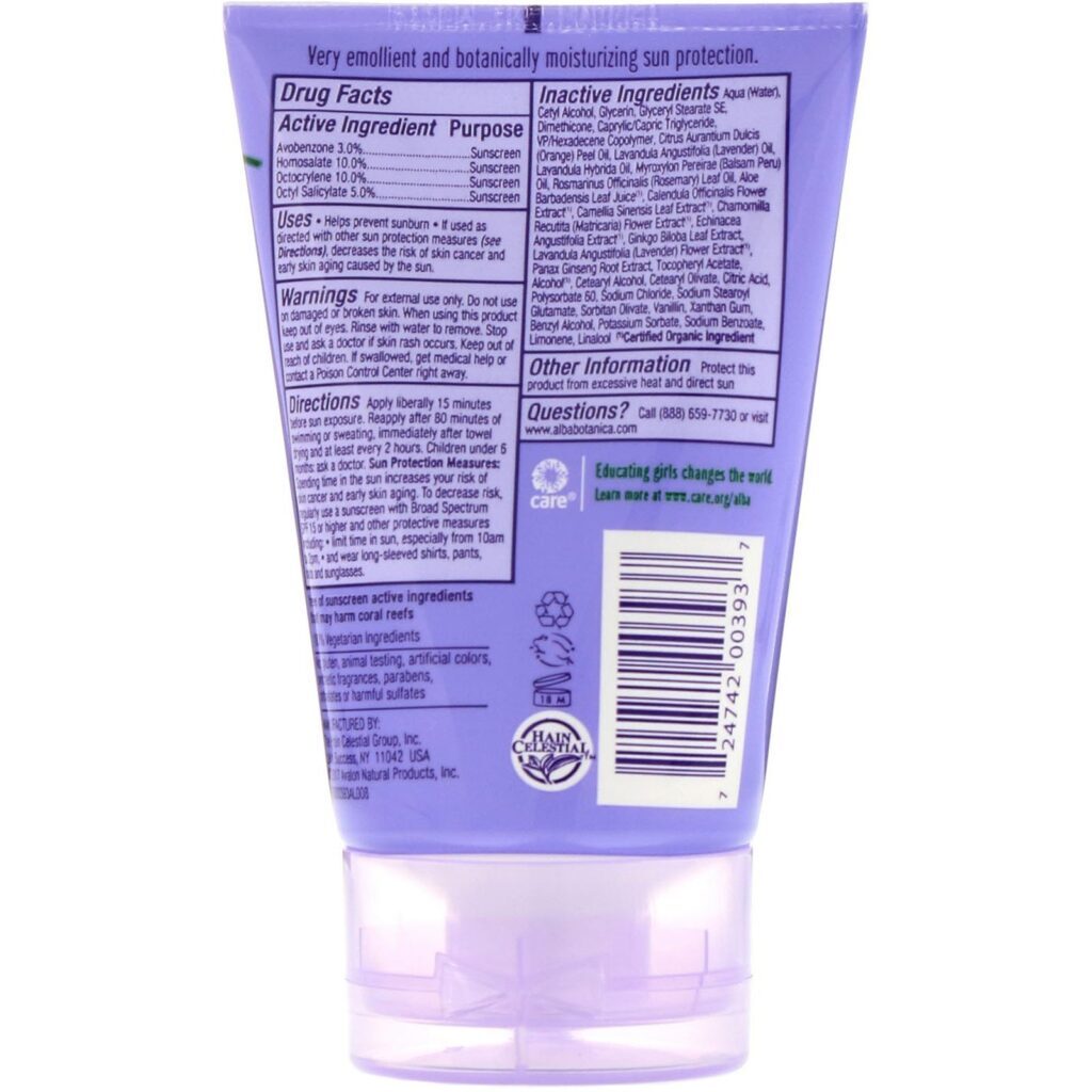 Alba Botanica, Soothing Sunscreen, SPF 45, Pure Lavender, 113 g (4 oz) - Imagem 2