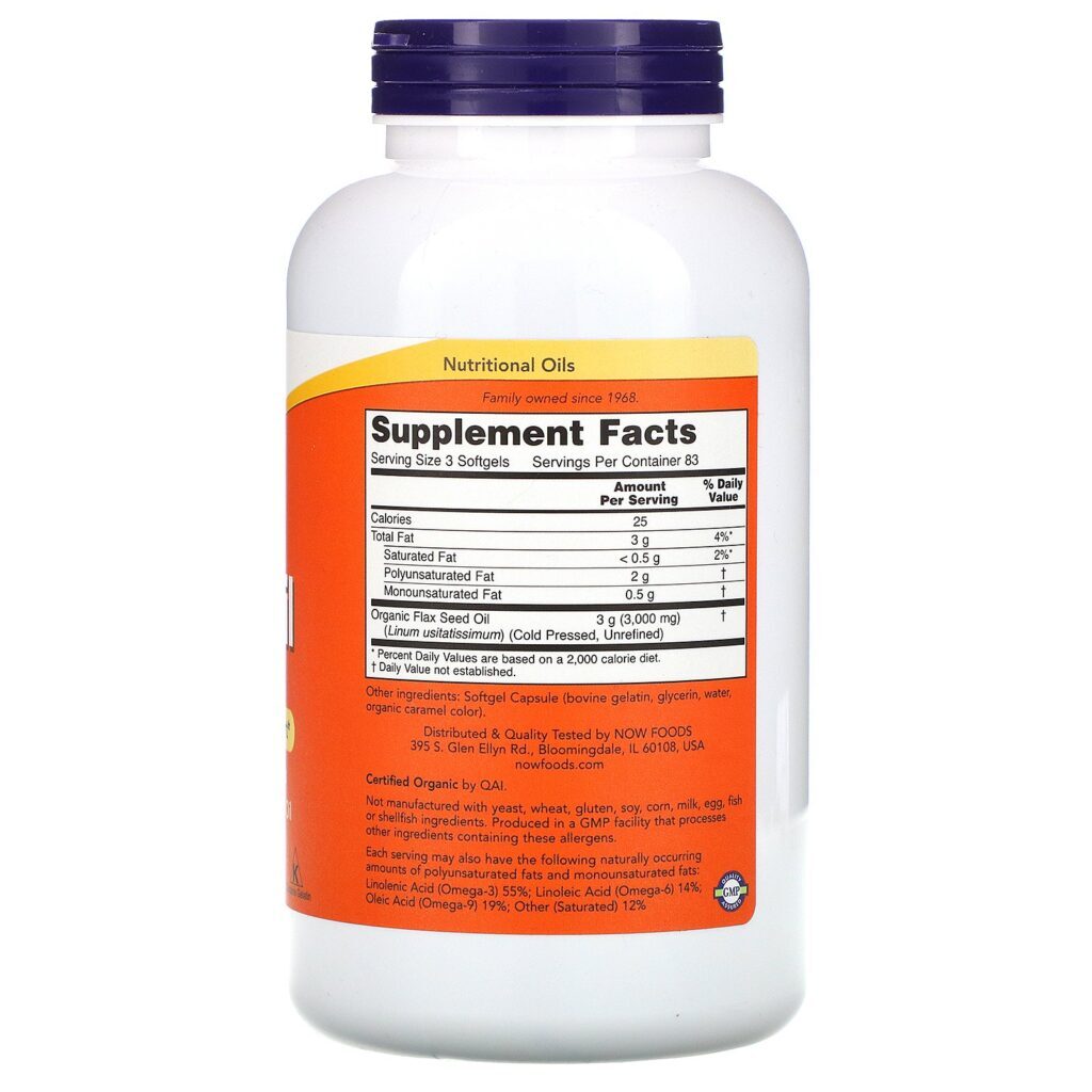 Now Foods, Óleo de Linhaça com Ômega-3 Essenciais, 1.000 mg, 250 Cápsulas Softgel - Imagem 2