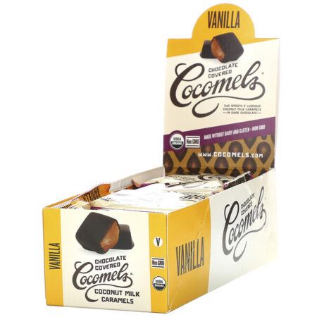 Cocomels, Orgânico, Caramelos de Leite de Coco com Cobertura de Chocolate, Baunilha, 15 Unidades, 28 g Cada