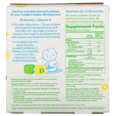 Culturelle, Probiotics, Baby, Grow + Thrive, Probiotics + Vitamin D Packets, 12-24 Months, Unflavored, 30 Single Serve Packets - Image 2