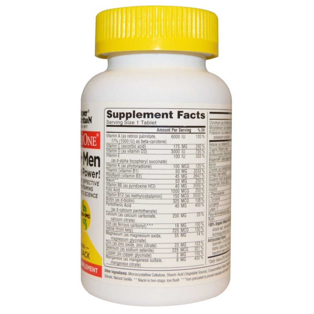 Super Nutrition, SimplyOne, Multivitamínico de Poder Triplo para Homens com 50 ou Mais, 90 Comprimidos - Imagem 2
