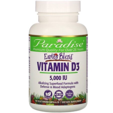 Paradise Herbs, Earth's Blend, Vitamin D3, 5,000 IU, 90 Vegetarian Capsules