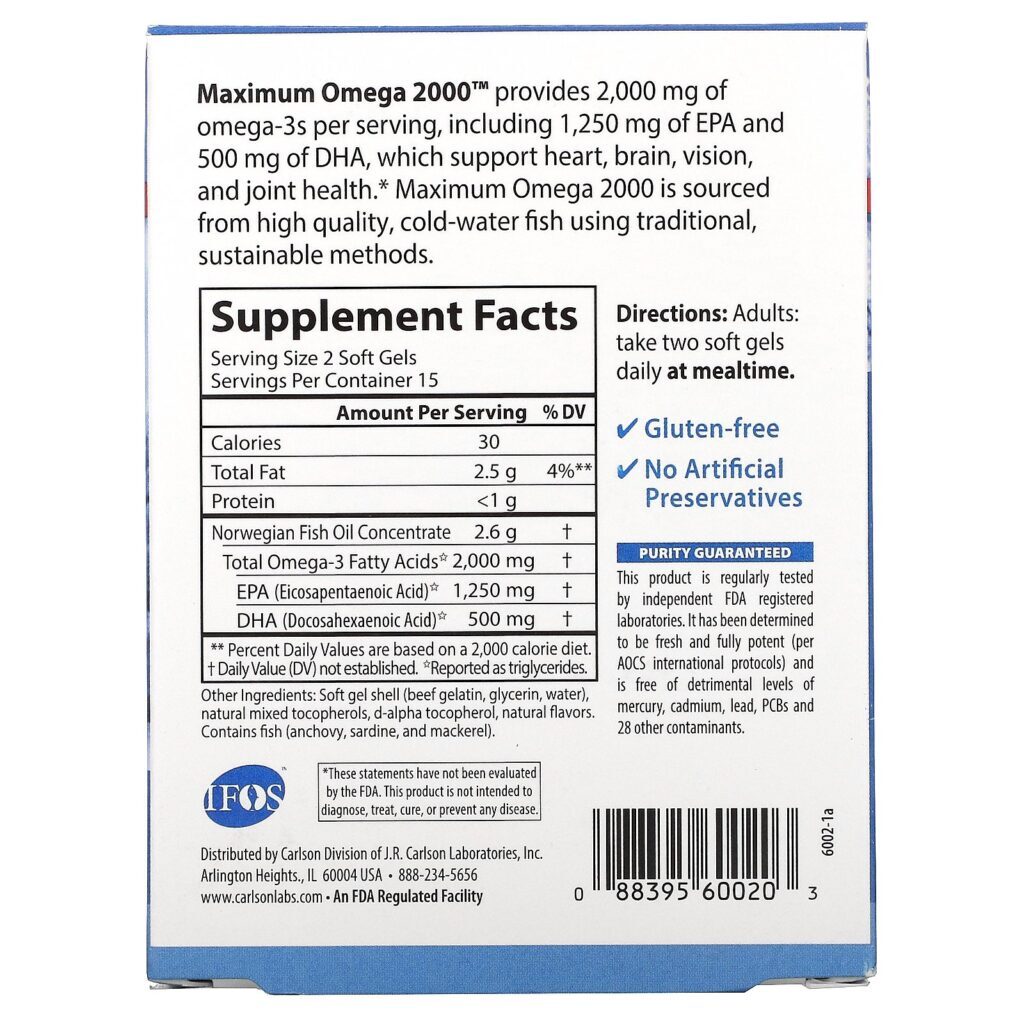 Carlson Labs, Maximum Omega 2000, Natural Lemon, 2,000 mg, 30 Softgels - Imagem 2