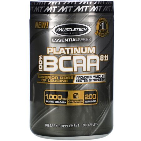 Muscletech, Platinum 100% BCAA 8: 1: 1, 1.000 mg, 200 Cápsulas