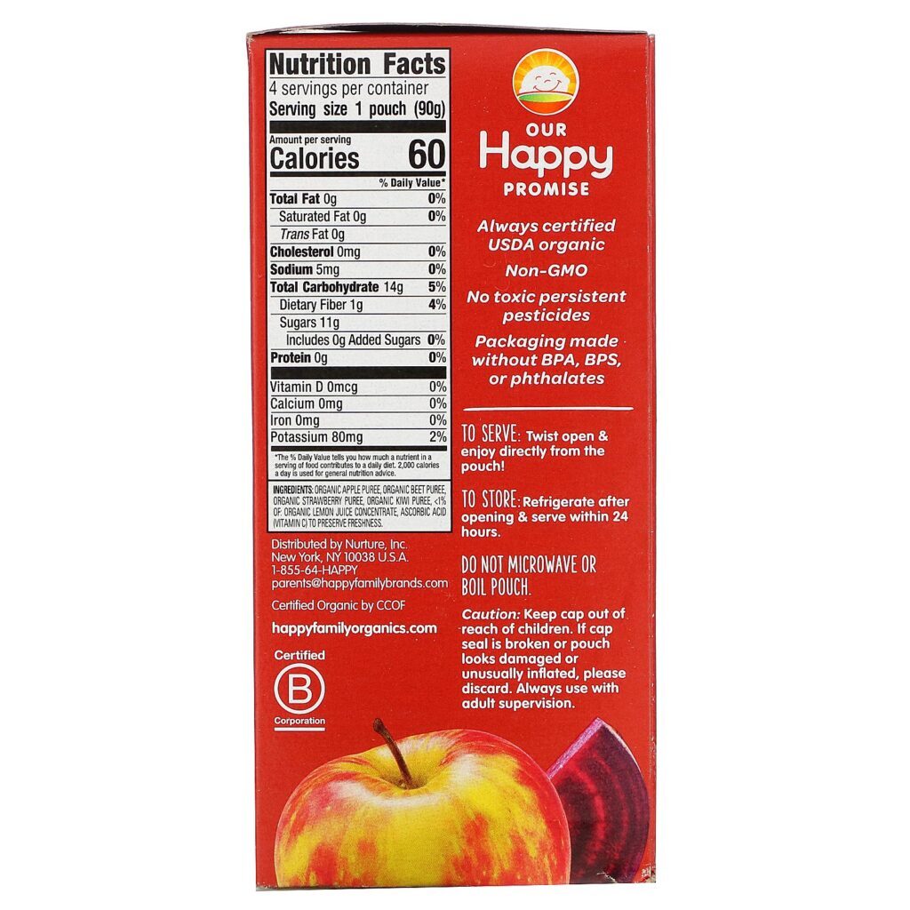 Happy Family Organics, Happy Squeeze, Superalimentos Orgânicos, Twist, Maçã Orgânica, Beterraba, Morango e Kiwi, 4 Sachês, 90 g (3,17 oz) Cada - Imagem 2