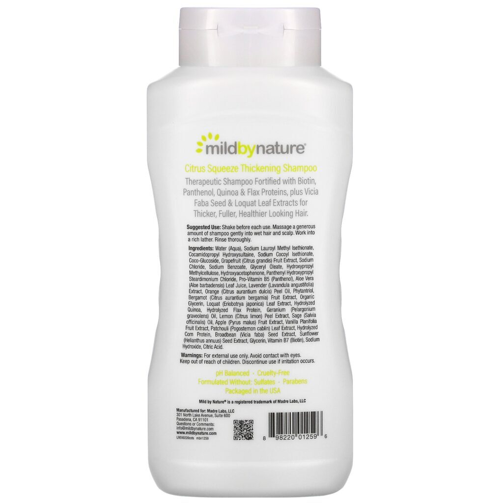 Mild By Nature, Shampoo Espessante com Complexo B + Biotina da Madre Labs, Sem Sulfatos, Toque Cítrico, 473 ml (16 fl oz) - Imagem 2