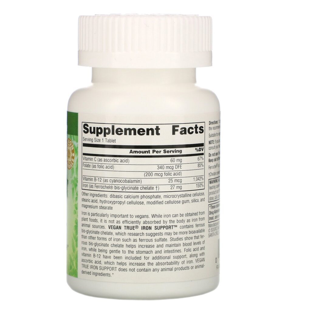 Source Naturals, Vegan True, Iron Support, 180 Comprimidos - Imagem 2