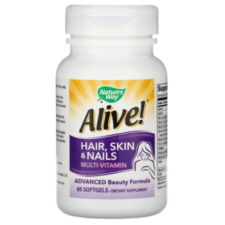 Nature's Way, Alive! Multivitamínico para Cabelos, Pele e Unhas, Sabor Morango, 60 Cápsulas Gelatinosas - Image 3