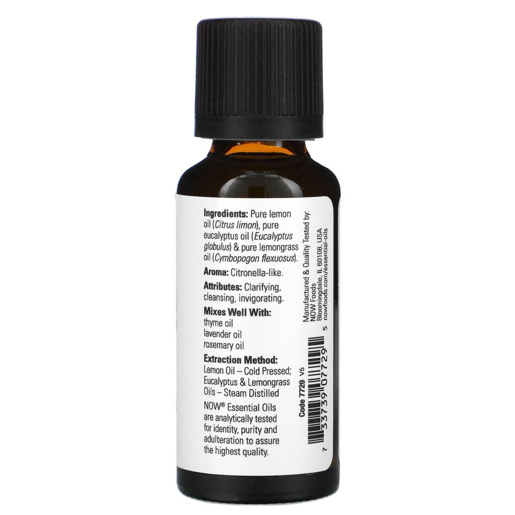 Now Foods, Essential Oils, Lemon & Eucalyptus Blend, 1 fl oz (30 ml) - Imagem 2