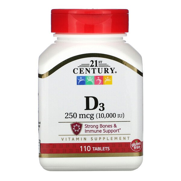 21st Century, Vitamina D3, 250 mcg (10.000 UI), 110 Comprimidos