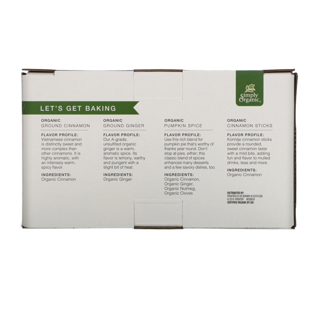 Simply Organic, Baking Essentials, Kit de Especiarias Orgânicas, Embalagem Sortida, 4 Especiarias - Imagem 3
