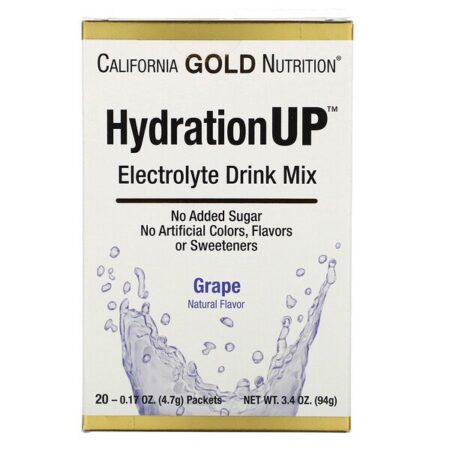 California Gold Nutrition, HydrationUP, Mistura de Bebida com Eletrólitos, Uva, 20 Envelopes, 4,7 g (0,17 oz) Cada