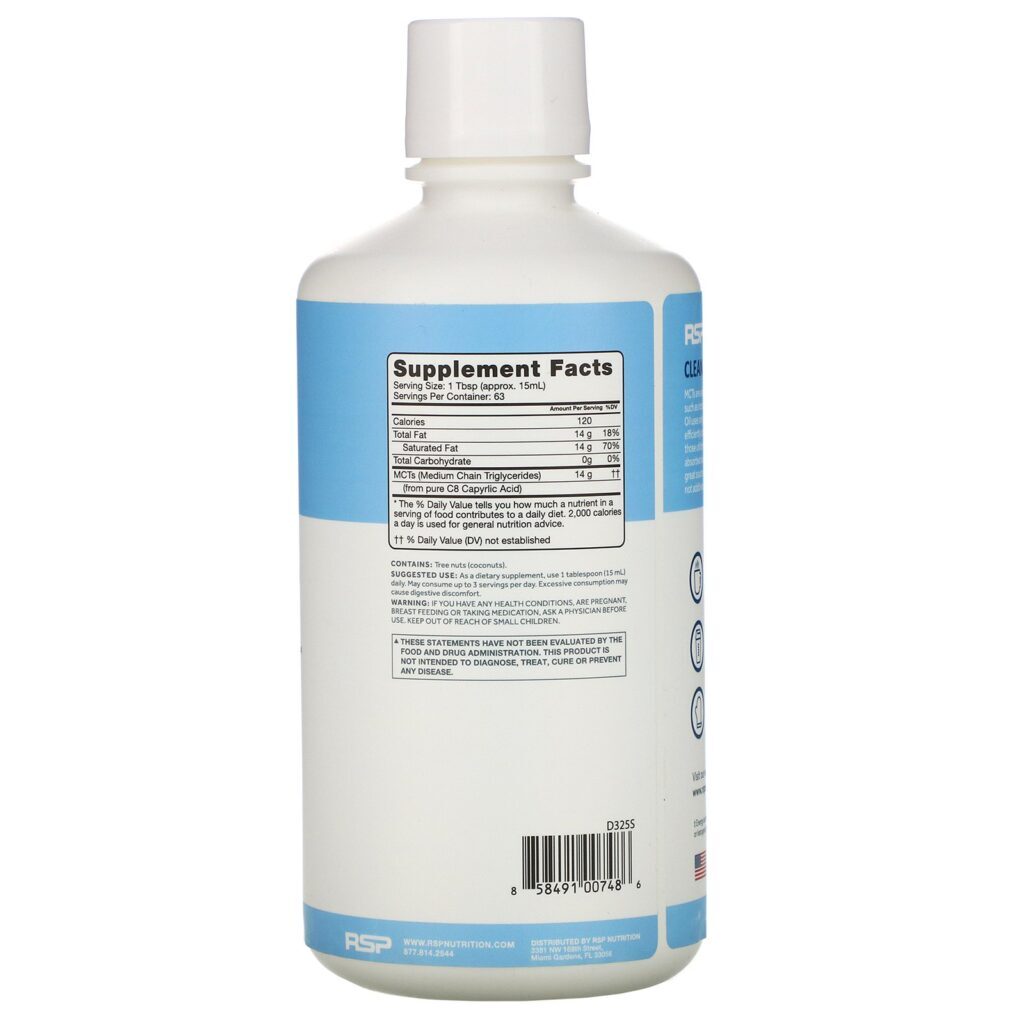 RSP Nutrition, Óleo TCM, Ácido Caprílico C8, Energia e Metabolismo, Sem Sabor, 945 ml (32 oz) - Imagem 2