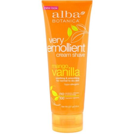 Alba Botanica, Natural, Creme de barbear muito emoliente, Manga e baunilha, 227 g