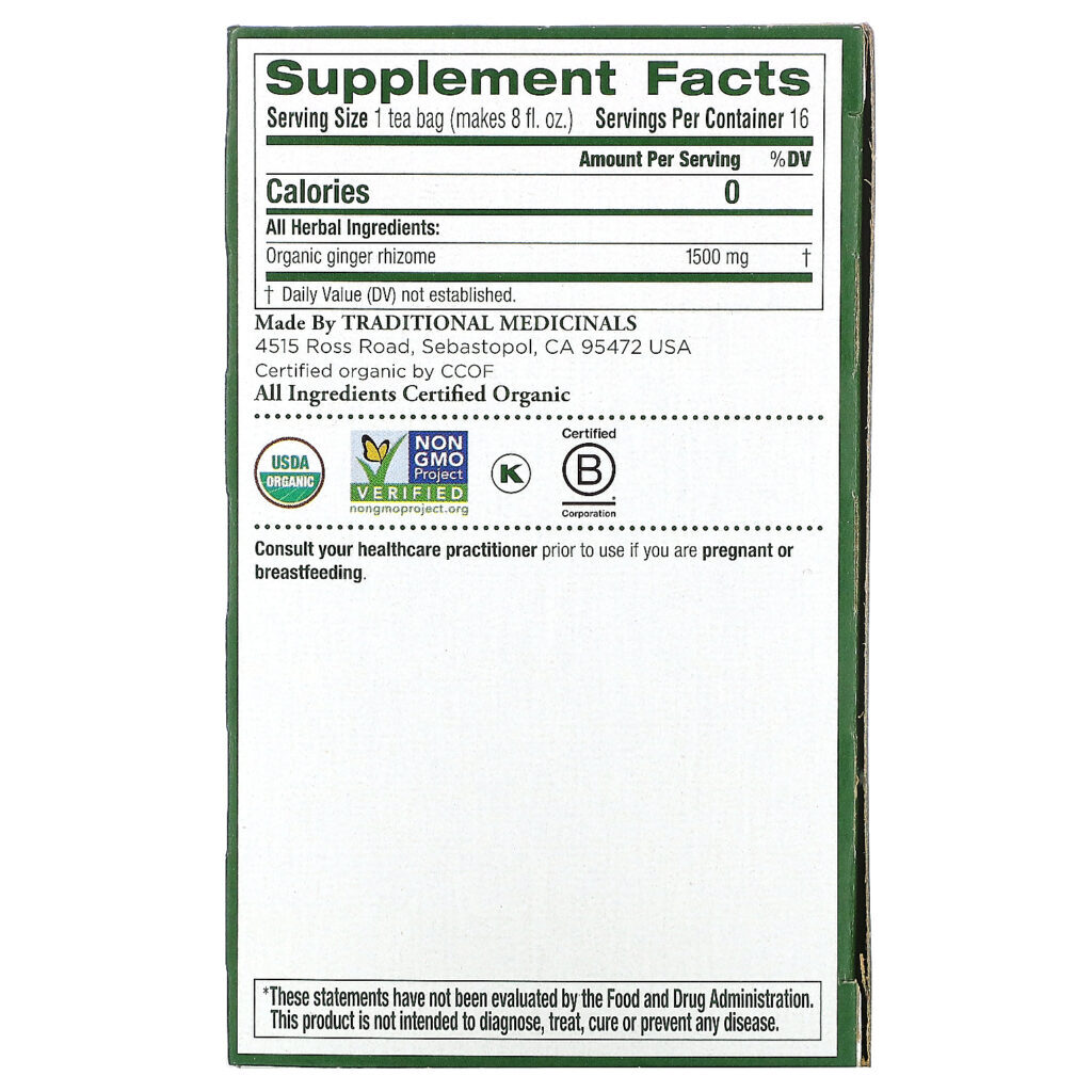 Traditional Medicinals, Gengibre Orgânico, Sem Cafeína, 16 Saquinhos de Chá Embalados, 24 g (0,85 oz) Cada - Imagem 2