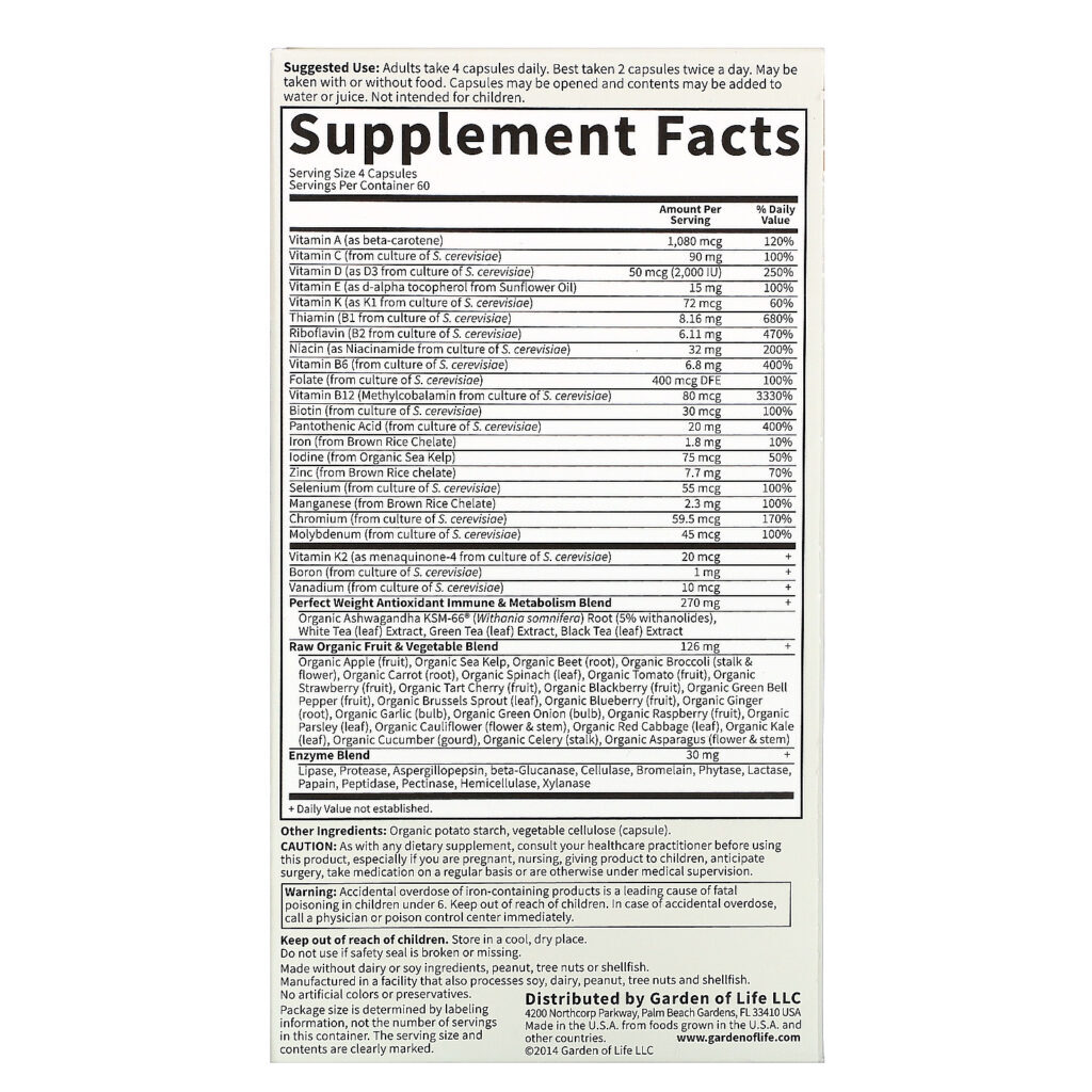 Garden of Life, Vitamin Code, Perfect Weight, 240 Cápsulas Vegetais UltraZorbe - Imagem 2