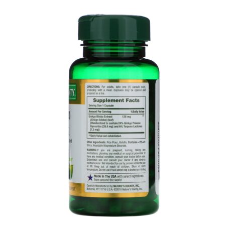 Nature's Bounty, Ginkgo Biloba, 120 mg, 100 Cápsulas - Image 2