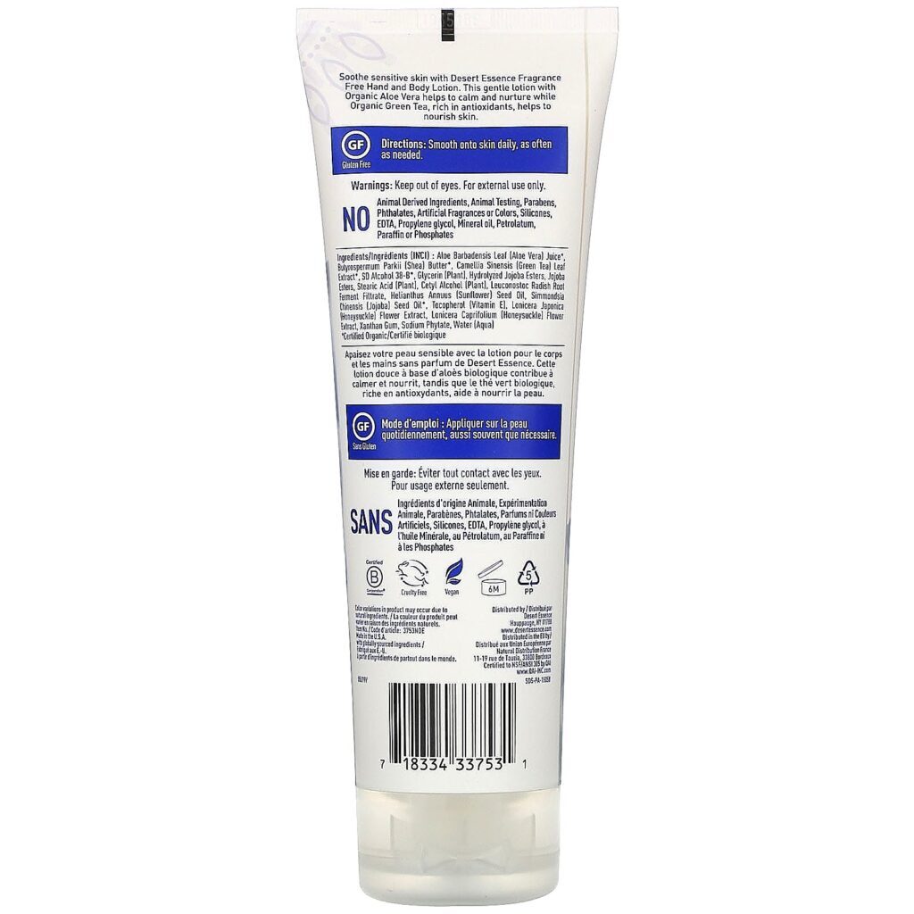 Desert Essence, Compostos orgânicos, Loção para as Mãos e Corporal, livre de perfume, 8 fl oz (237 ml) - Imagem 2