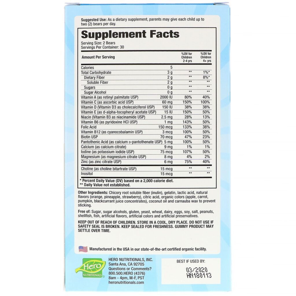 Hero Nutritional Products, Yummi Bears, Complete Multi, Sugar Free, Natural Strawberry, Orange and Pineapple Flavors, 60 Yummi Bears - Imagem 2