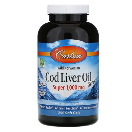 Carlson Labs, Wild Norwegian, Cod Liver Oil Gems, Super 1.000 mg, 250 Cápsulas Softgel