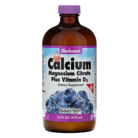 Bluebonnet Nutrition, Citrato de Cálcio e Magnésio Líquido com Vitamina D3, Sabor Natural de Mirtilo, 472 ml (16 fl oz)