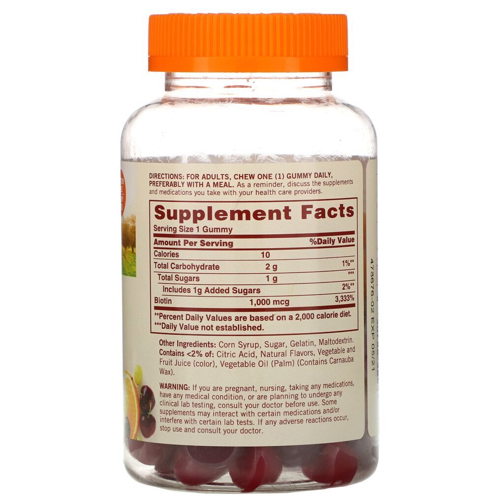 Sundown Naturals, Biotin Gummies, Grape, Orange and Cherry Flavored, 1,000 mcg, 130 Gummies - Imagem 2