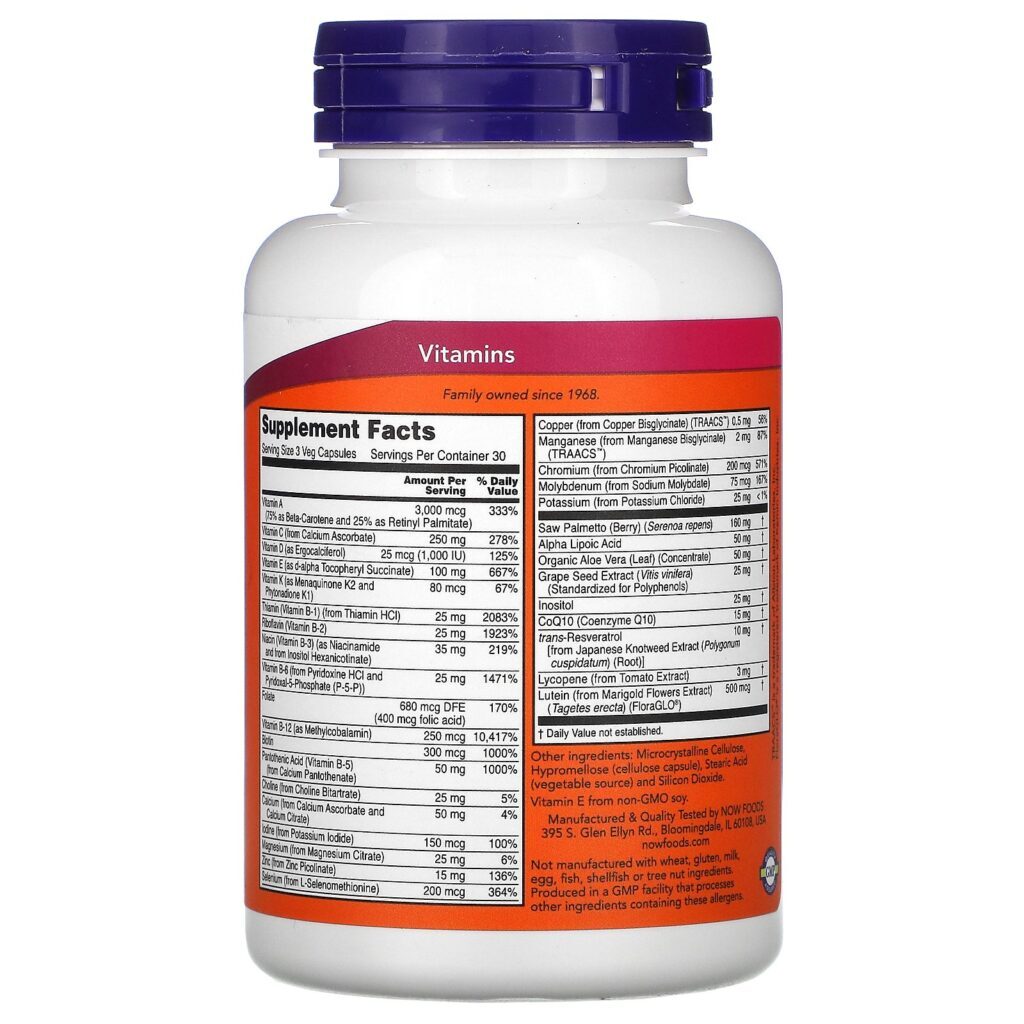 Now Foods, ADAM, Multivitamínico Superior Para Homens, 90 Cápsulas Vegetais - Imagem 2