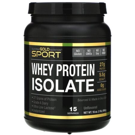 California Gold Nutrition, SPORT, Isolado Proteico de Soro, Sem Sabor, 90% de Proteína, Rápida Absorção, Fácil de Digerir, Fonte Única Grau A Wisconsin, USA Dairy, 1 lb, 454 g (16 fl oz)