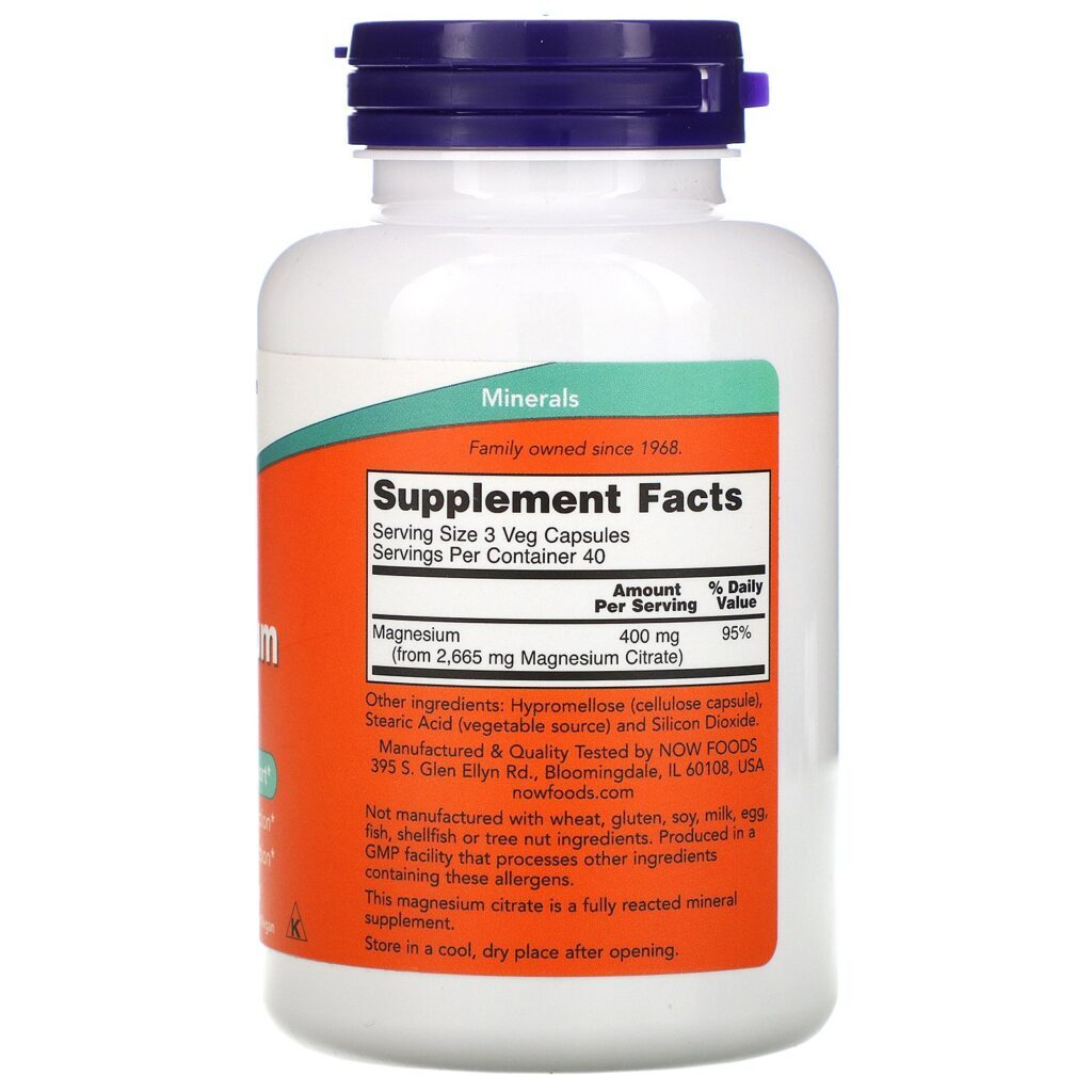 Now Foods, Citrato de Magnésio, 120 Cápsulas Vegetais - Imagem 2