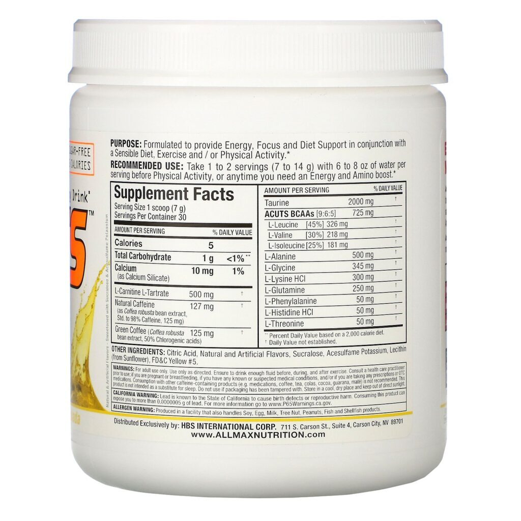 ALLMAX Nutrition, ACUTS, Amino-Charged Energy Drink, Pina Colada, 7.4 oz (210 g) - Imagem 2