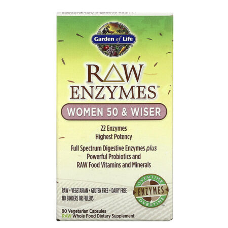 Garden of Life, RAW Enzymes, Mulheres Acima de 50, 90 Cápsulas Vegetais