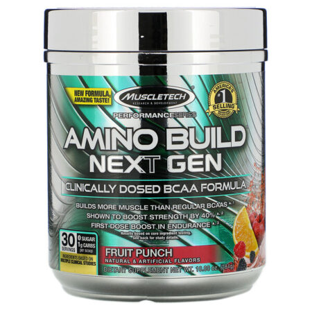 Muscletech, Amino Build, Fórmula de BCAA de Próxima Geração, Ponche de Frutas, 284 g (10 oz)