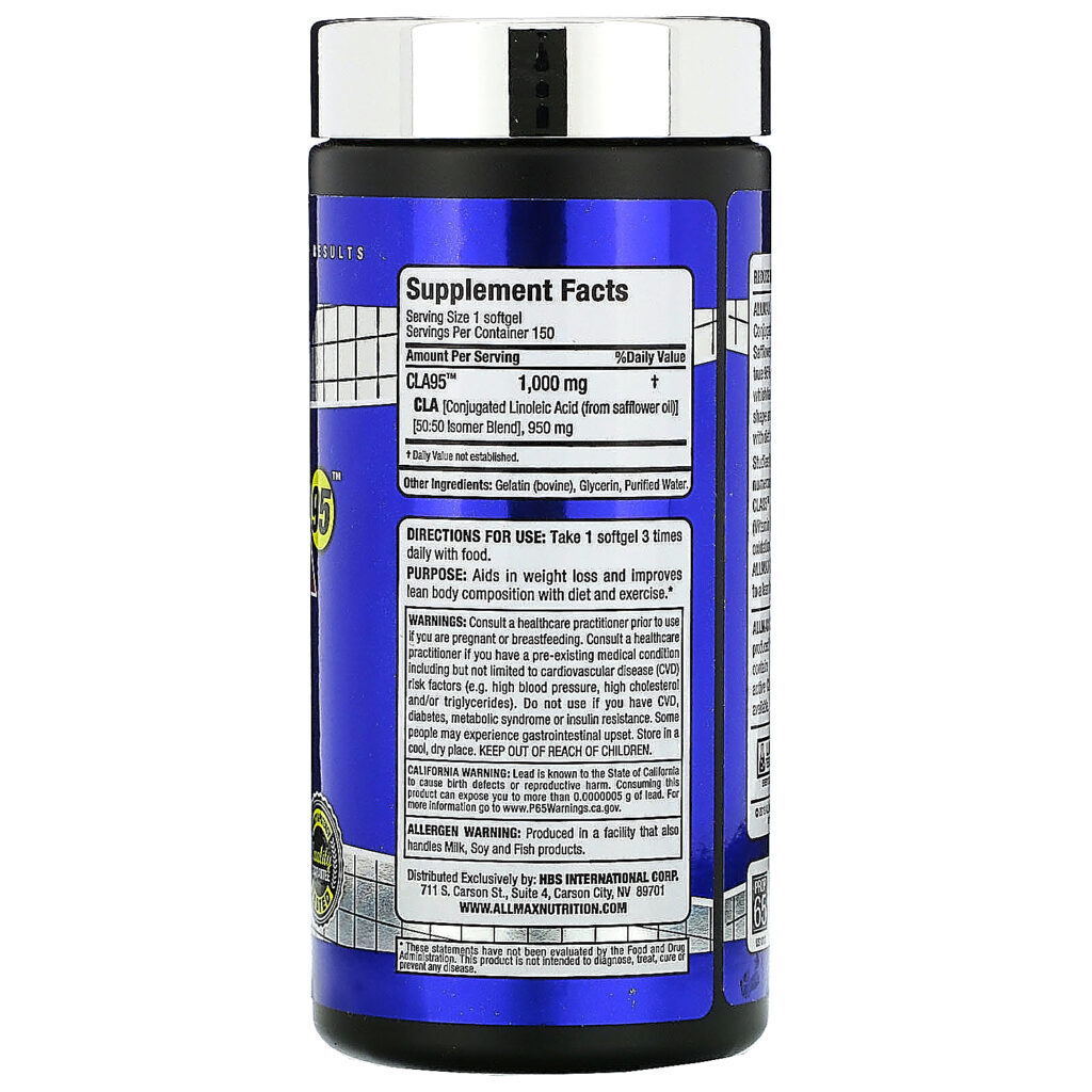 ALLMAX Nutrition, CLA95, 1,000 mg, 150 Softgels - Imagem 2