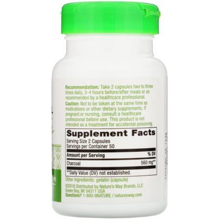 Nature's Way, Carvão Vegetal, Ativado, 280 mg, 100 Cápsulas - Imagem 2