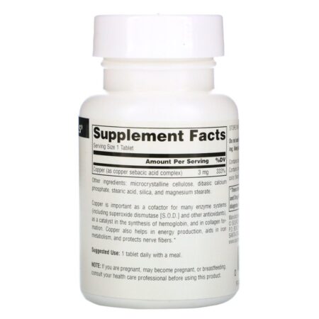 Source Naturals, Sebacate Cobre, 22 mg, 120 Tabletes - Imagem 2