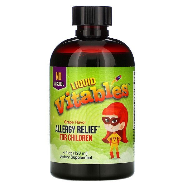 Vitables, Mistura Líquida para Alívio da Alergia para Crianças, Sem Álcool, Sabor Uva, 120 ml (4 fl oz)