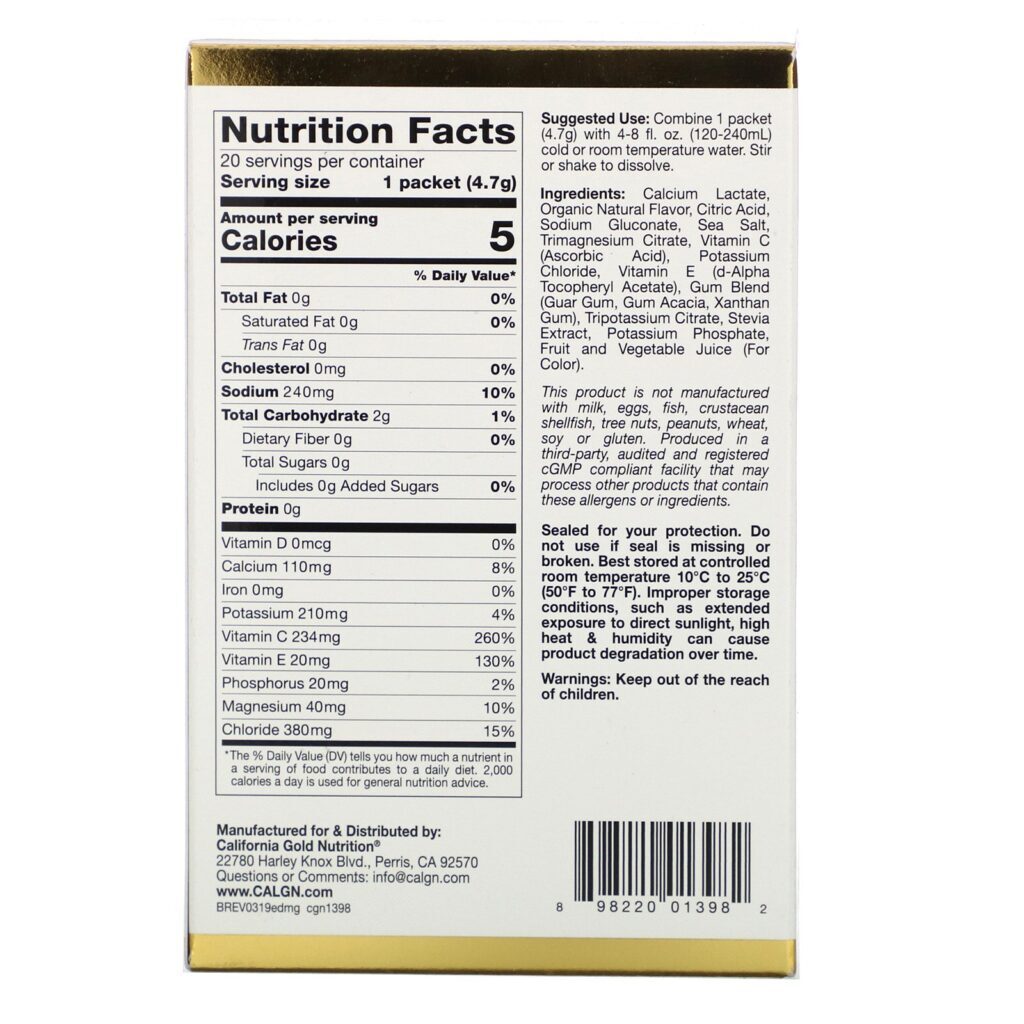 California Gold Nutrition, HydrationUP, Mistura de Bebida com Eletrólitos, Uva, 20 Envelopes, 4,7 g (0,17 oz) Cada - Imagem 2